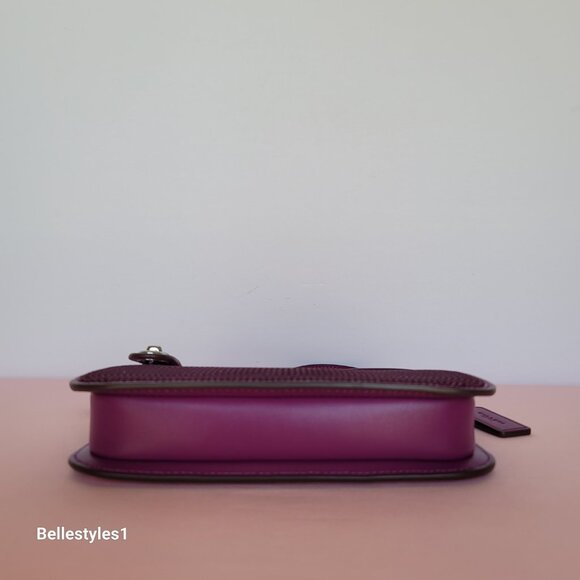 COACH Penn Sequined & Smooth Leather Small Shoulder Bag - Dark Magenta⭐ - Picture 9 of 16